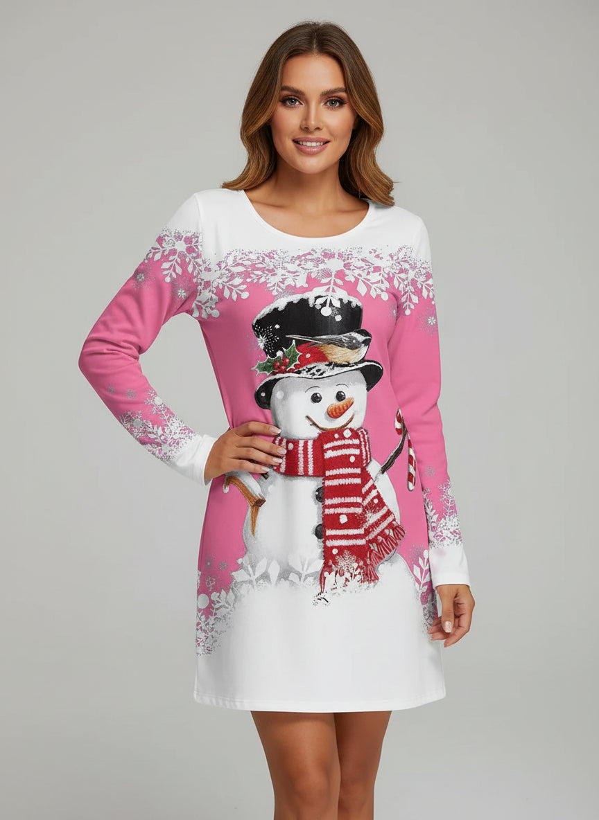 Vestido de Navidad con muñeco de nieve - Vestido midi festivo con corte en A