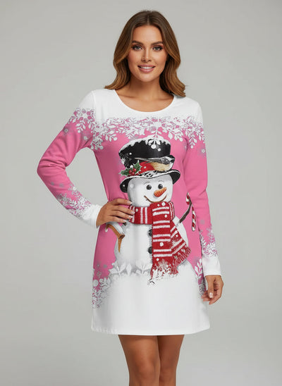 Vestido de Navidad con muñeco de nieve - Vestido midi festivo con corte en A